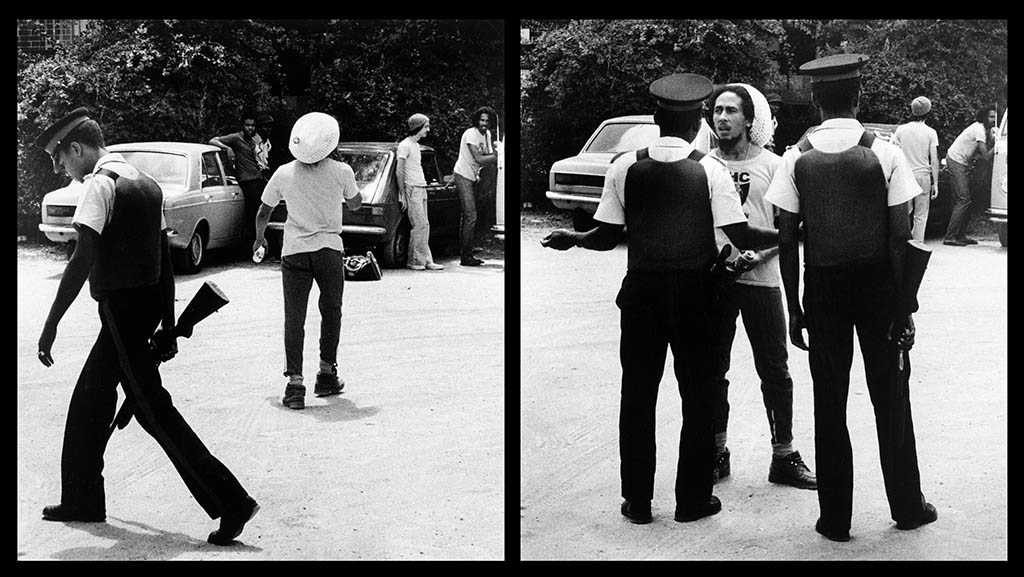 Police check out Tuff Gong - ~Bob prevents them talking to the gang Leaders who arrived for a press conference